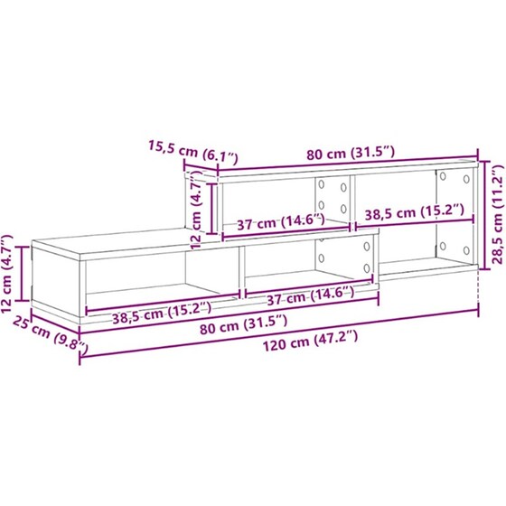 Έπιπλο Τηλεόρασης VidaXL Επιτοίχιο 120 x 25 x 28,5 cm - Γκρι image 8