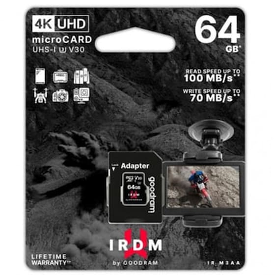 Goodram Irdm Micro Sd Card 64gb Uhs-i U3 + Adapter 4k image 1