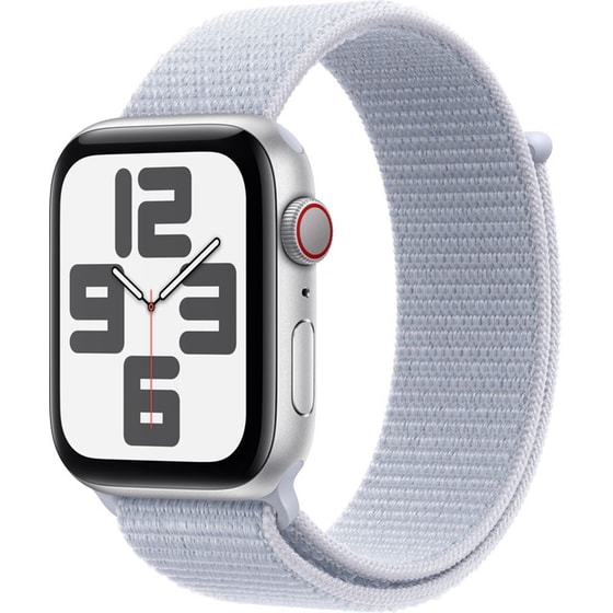 Apple Watch SE GPS + Cellular 44mm Silver Aluminum Case with Blue Cloud Sport Loop image 0