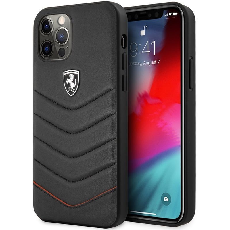 FERRARI Θήκη Apple iPhone 12 Pro Max - Ferrari Quilted Leather Case - Μαύρο