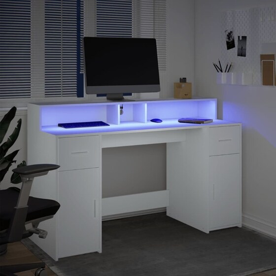 Γραφείο VidaXL με LED από Επεξεργασμένο Ξύλο 140x55x91 cm - Λευκό image 3