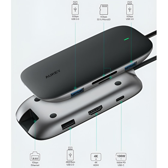 Docking Station Aukey CB-C71 8-Port USB 3.0 συμβατό με USB-C image 4