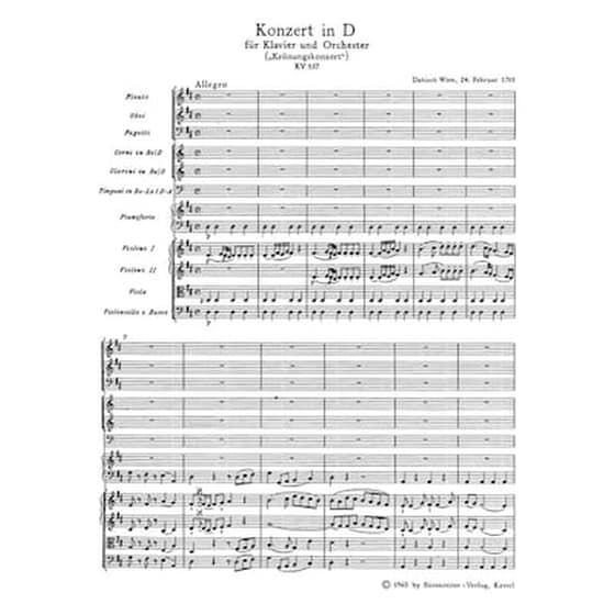 Βιβλίο Για Σύνολα Barenreiter Mozart - Concerto In D Major Piano Kv537 [piano Score] image 2