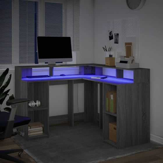 Γραφείο VidaXL με LED από Επεξεργασμένο Ξύλο 130x130x91 cm - Γκρι Sonoma image 3