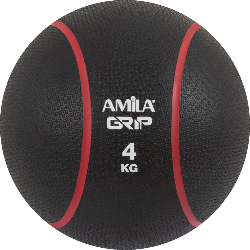 Μπάλα Medicine Grip Amila 4 kg 23 cm από Λάστιχο - Μαύρη/Κόκκινη