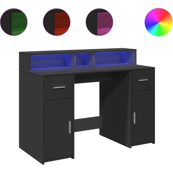 Γραφείο VidaXL με LED από Επεξεργασμένο Ξύλο 120x55x91 cm - Μαύρο image 1