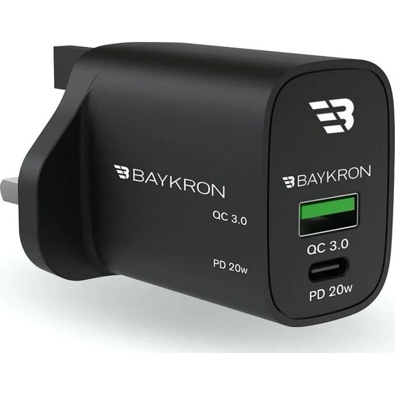 BAYKRON Baykron Smart Wall Adapter USB-A και USB-C Power Delivery 20W + QC 3.0 36W - Μαύρο