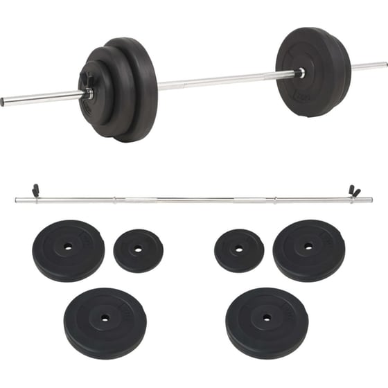 Σετ Ίσια Μπάρα Φ25mm 2kg VidaXL 91398 140 cm από Ατσάλι με 6 Δίσκους Βαρών 27.5kg και 2 Κολάρα image 0