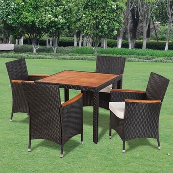 Σετ Τραπεζαρία Κήπου Vidaxl από Ρατάν με Μαξιλάρια 5 Τμχ - Μαύρο image 1