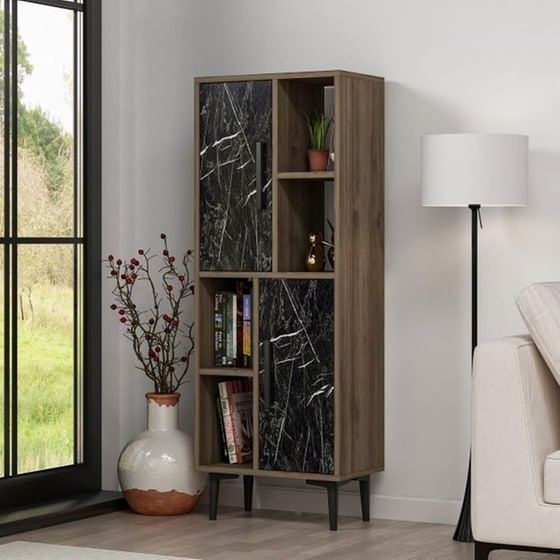 Βιβλιοθήκη 24Mall Toro από Μοριοσανίδα 50x29.6x135 cm - Μαύρο/Καρυδί image 4
