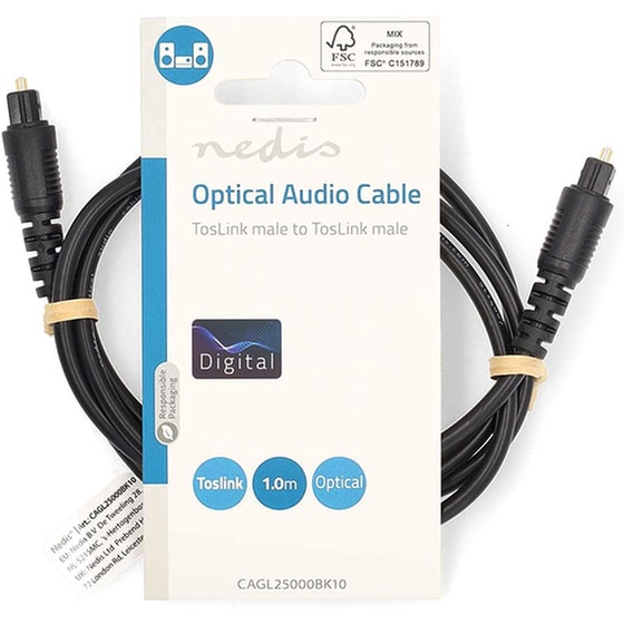Καλώδιο Ήχου Nedis CAGL25000BK10 TOSLINK male σε TOSLINK male - 1m - Μαύρο image 2
