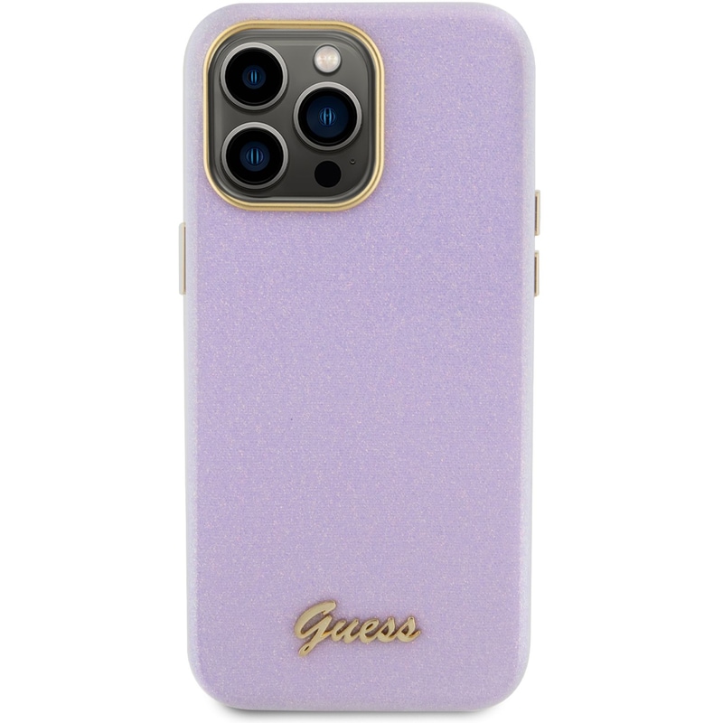 Θήκη Apple iPhone 15 Pro Max - Guess Glitter Full Wrapped Glossy Case With Vintage Script Logo - Glitter Lilac