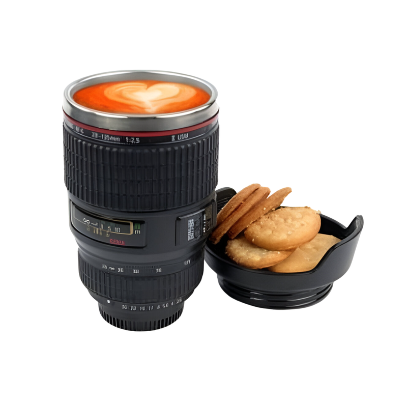 Κούπα Μεταφοράς Φακός από Πλαστικό και Ανοξείδωτο Ατσάλι 450 ml - Μαύρο