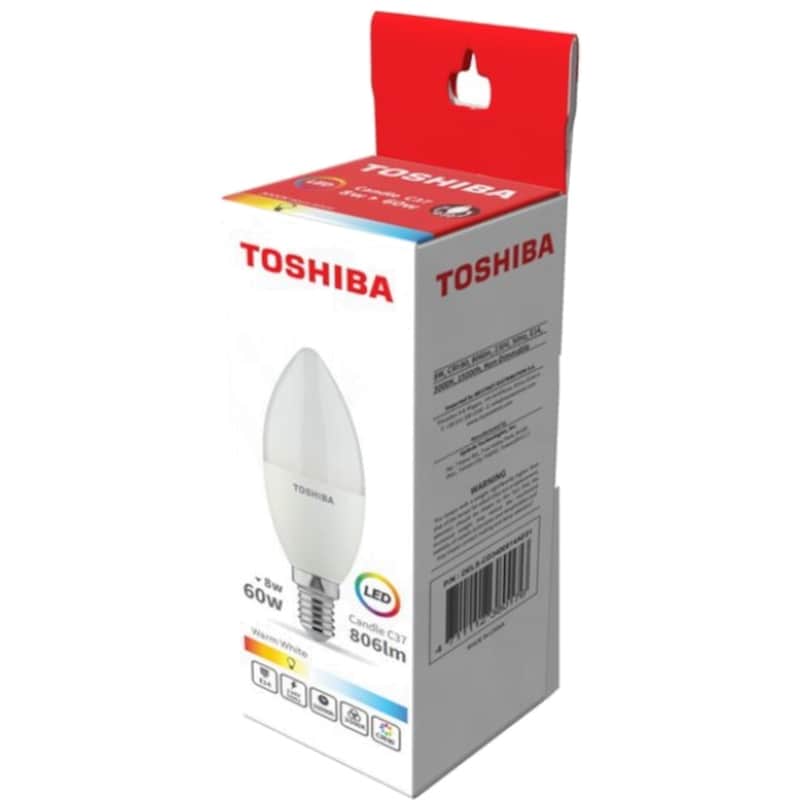 TOSHIBA Λάμπα LED Toshiba C37 E14 8W 3000K - Θερμό Λευκό