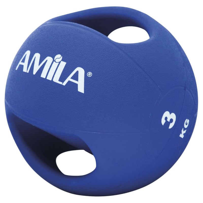 Μπάλα Medicine Dual Handle Amila από Λάστιχο 3 kg 22 cm - Μπλε