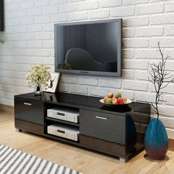 Έπιπλο Τηλεόρασης VidaXL Επεξεργασμένο Ξύλο MDF 140x34.7x40.3 cm  - Μαύρο image 2