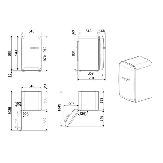 SMEG FAB10HLWH6 135 Lt Λευκό Ψυγείο Μονόπορτο image 7