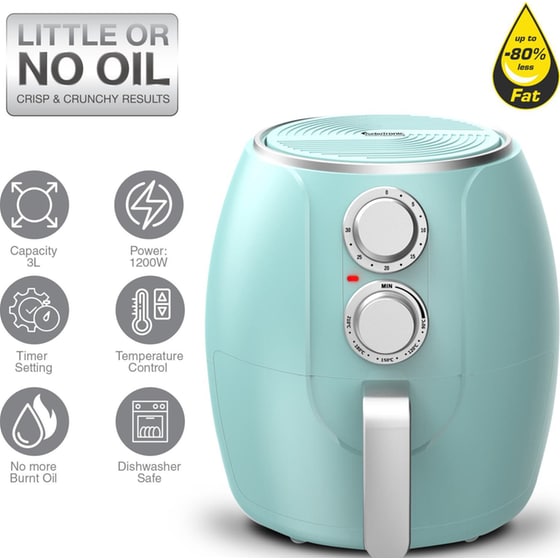 TURBOTRONIC TT-AF3 με Αποσπώμενο Κάδο 1200 W 3 L Γαλάζιο Φριτέζα Αέρος image 2