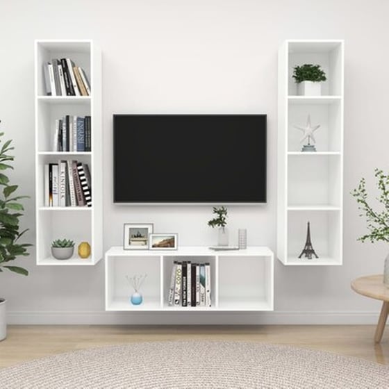 Έπιπλα Τηλεόρασης Vidaxl  Μοριοσανίδα  3 Τμχ  37x37x107 cm - Λευκό image 0
