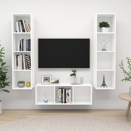 Έπιπλα Τηλεόρασης Vidaxl  Μοριοσανίδα  3 Τμχ  37x37x107 cm - Λευκό