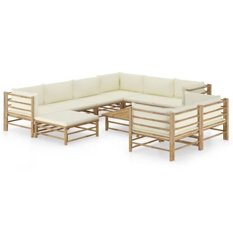 Σαλόνι Κήπου Vidaxl 10 Τμχ Με Λευκά Κρεμ Μαξιλάρια Από Μπαμπού