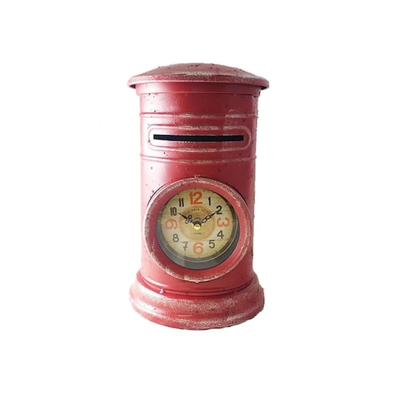 Διακοσμητικό Μεταλλικό Vintage Ρολόι Σε Σχήμα Γραμματοκιβωτιου 18x18x30cm, 317atc447 Κόκκινο