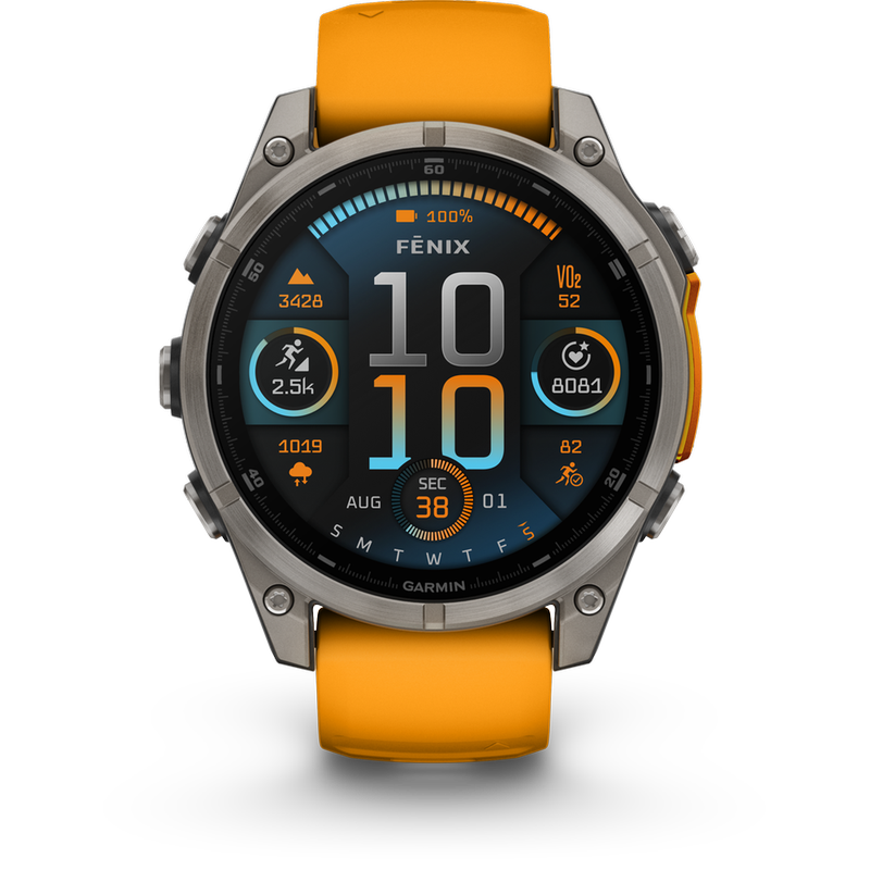 GARMIN Smartwatch Garmin Fenix 8 47mm - Sapphire, Titanium with Spark Orange/Graphite Silicone Band