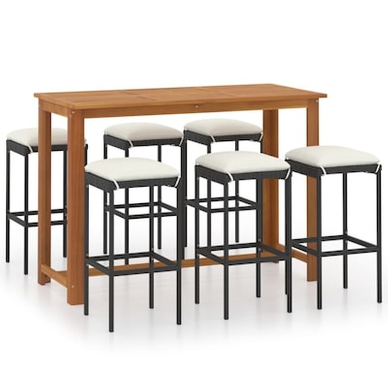 Vidaxl Σετ Επίπλων Μπαρ Κήπου 7 Τεμ. Μαύρο Με Μαξιλάρια VIDAXL