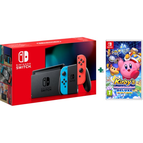 Nintendo Switch 2019 Neon Blue/Neon Red & Kirby's Return to Dream Land Deluxe image 0