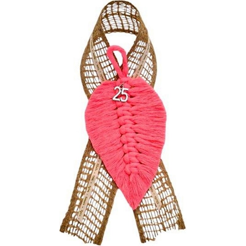 FEELBOHO Κρεμαστό Χριστουγεννιάτικο Feelboho Γούρι Μακραμέ Φύλλο 2025 Φούξια