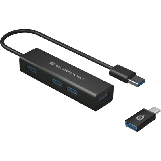 Conceptronic HUBBIES06B USB Hub 4-Port USB 3.0 συμβατό με USB-A & USB-C image 0