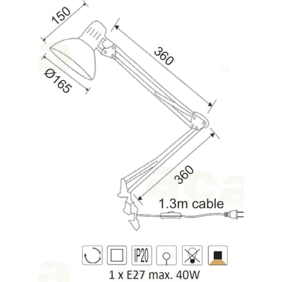 Φωτιστικό Γραφείου Aca Decor Penna E27 Μεταλλικό με Σφιγκτήρα 16.5x16.5x72 cm - Ασημί image 1