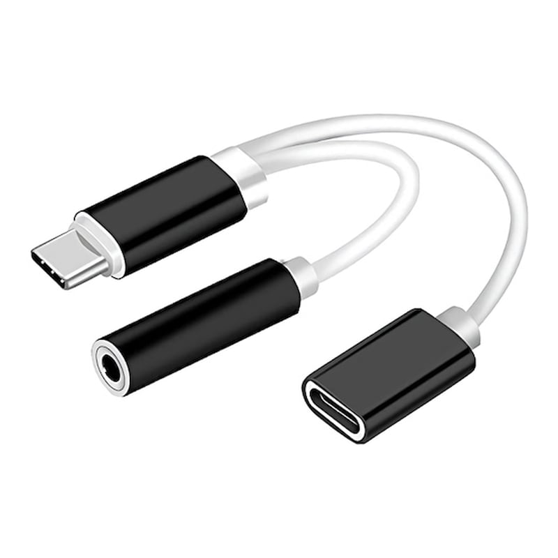 Αντάπτορας Powertech USB-C Male σε USB-C / 3.5mm Female Λευκό