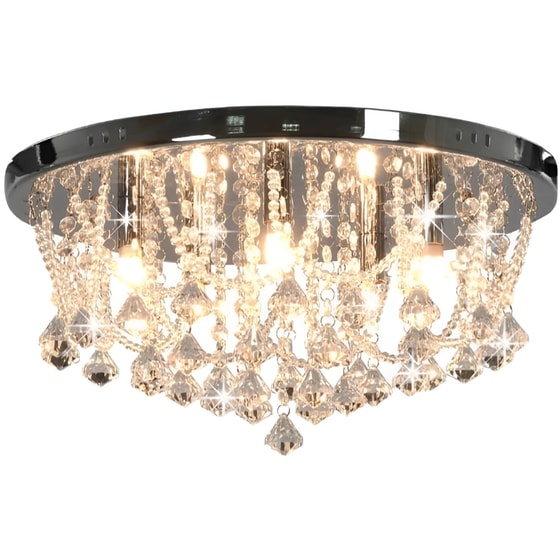 Φωτιστικό Οροφής Vidaxl Στρογγυλό Ασημί Με Κρυσταλλινές Χάντρες 4xG9 image 1