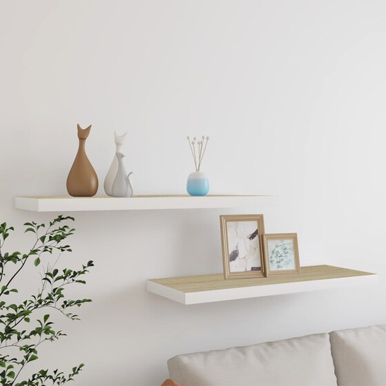 Ράφια Τοίχου VidaXL από MDF 80x23.5x3.8 cm 2 Τμχ - Δρυς/Λευκό image 1