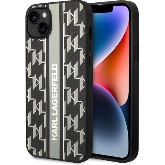 Karl Lagerfeld Monogram Stripe Back Cover Pu Leather Case Θήκη Προστασίας Από Δερματίνη – Iphone 14 Plus (γκρι - Klhcp14mpgklskg) image 1