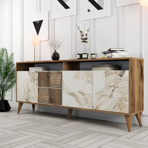 Μπουφές 24Mall Pavia από Μοριοσανίδα/Πλαστικό 180x35x78.6 cm - Καρυδί/Λευκός image 2