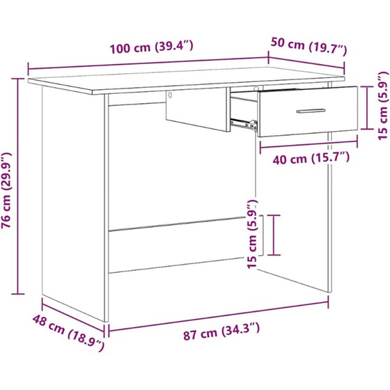 Γραφείο VidaXL από Επεξεργασμένο Ξύλο 100x50x76 cm - Μαύρο image 5