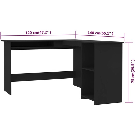 Γραφείο Γωνιακό VidaXL από Μοριοσανίδα 120x140cm - Μαύρο image 5