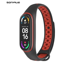 Λουράκι Sonique Σιλικόνης για Xiaomi Smart Band 7 - Μαύρο / Κόκκινο