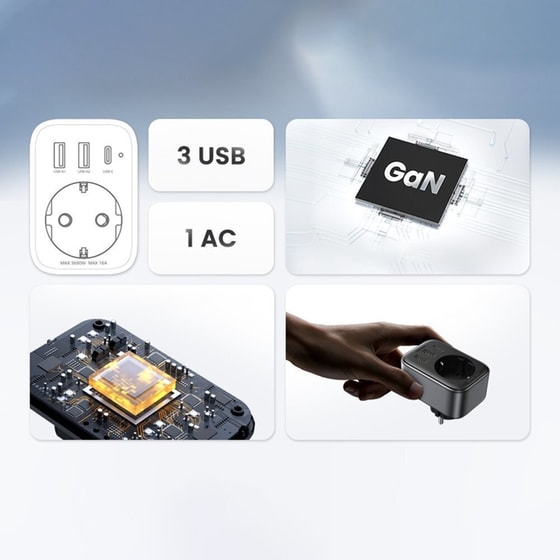Φορτιστής Ugreen 30W 2x USB 3 1xC + SOCK - Black image 1