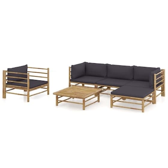 Σετ Σαλόνι Κήπου Vidaxl από Μπαμπού με Μαξιλάρια 6 Τμχ - Ανθρακί image 1