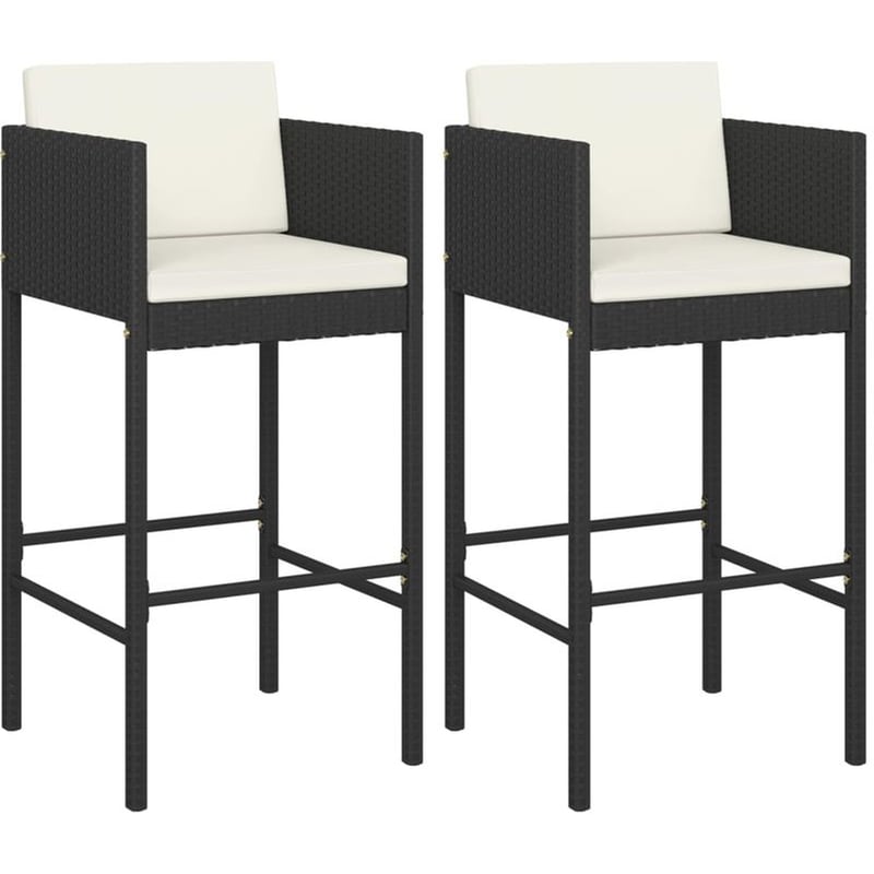 VIDAXL Σκαμπό Κήπου VidaXL με Μαξιλάρια από Ρατάν 50x48x100 cm 2 Τμχ - Μαύρο/Κρεμ