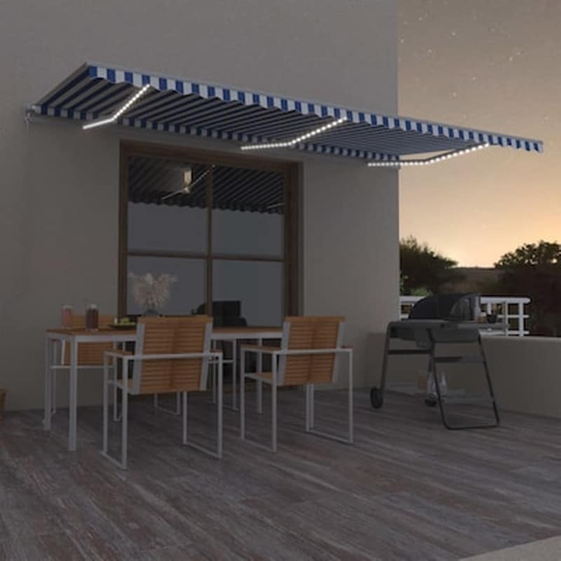 VIDAXL Vidaxl Τέντα Συρόμενη Χειροκίνητη Με Led Μπλε / Λευκό 600 X 350 Εκ.