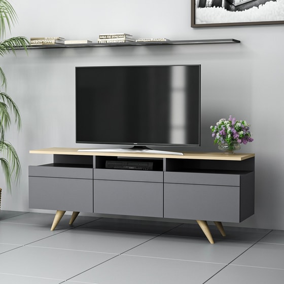 Έπιπλο Τηλεόρασης Melone από Μοριοσανίδα 150x35x52cm - Ανθρακί/Καφέ image 3