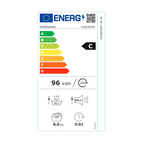 LG RH80V9AV0N 8 kg με Αντλία Θερμότητας Λευκό Στεγνωτήριο Ρούχων image 6