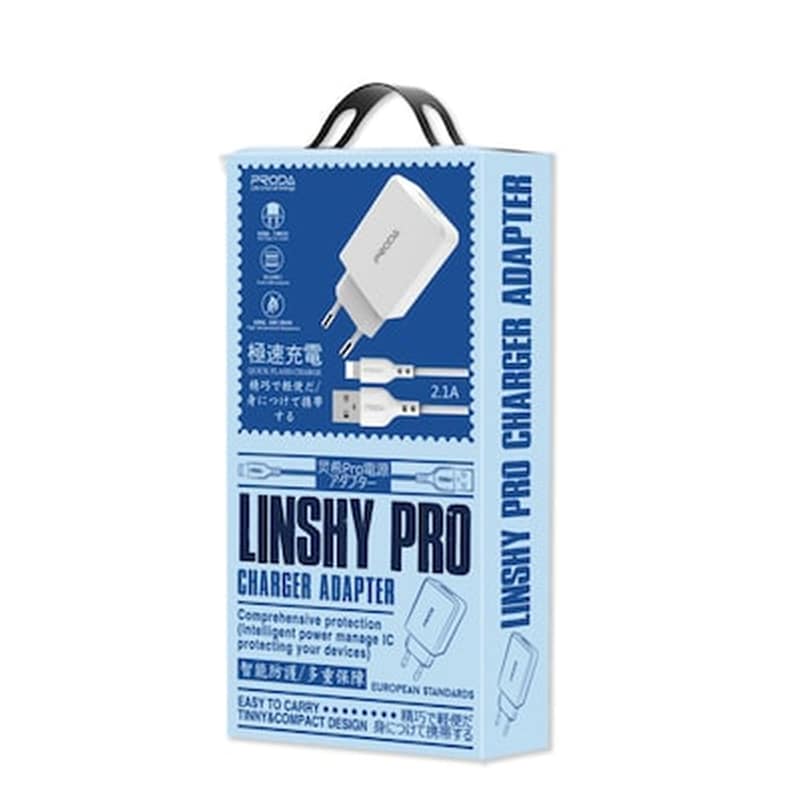 Image of Proda Linshy Pro Pd-a22 Travel Charger Adapter Wall Charger 2x Usb / Lightning Cable 1m