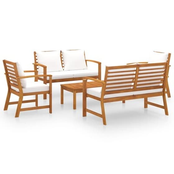 Σετ Σαλόνι Κήπου Vidaxl από Μασίφ Ξύλο Ακακίας με Μαξιλάρια 5 Τμχ - Λευκό image 0
