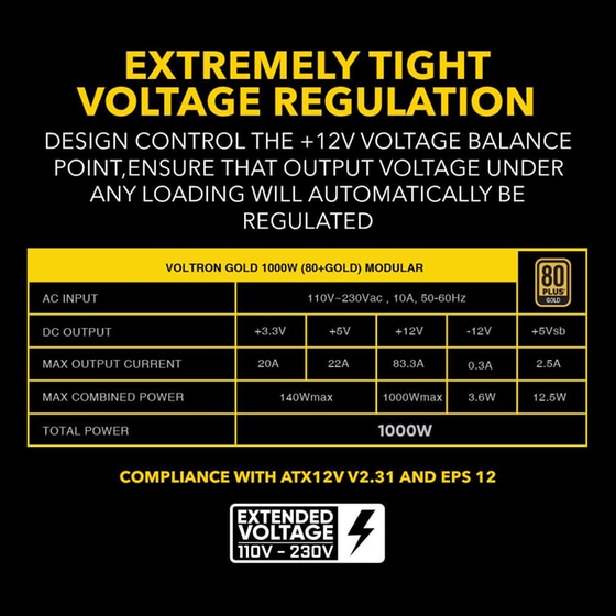 Τροφοδοτικό Υπολογιστή Armaggeddon Voltron VG1000 Full Modular 1000W 80+ Gold - Μαύρο image 5