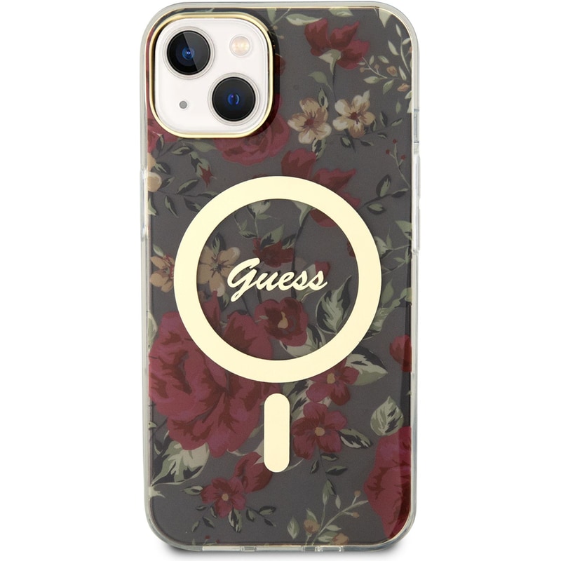 GUESS Θήκη Apple iPhone 14 Plus - Guess Flower Collection Magsafe Hard Case - Χακί